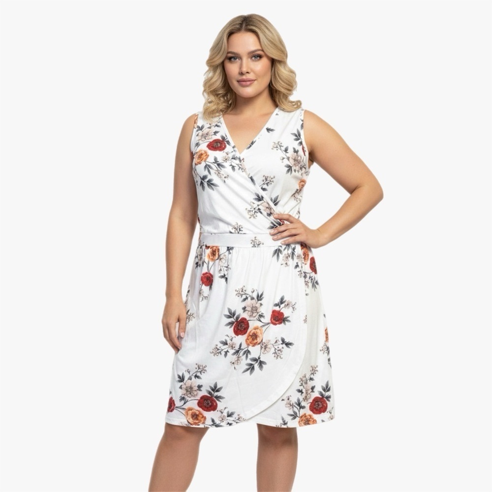 ➕ NWOT MSBasic Floral Print Sleeveless Faux Wrap Dress Womens Plus Size XXL